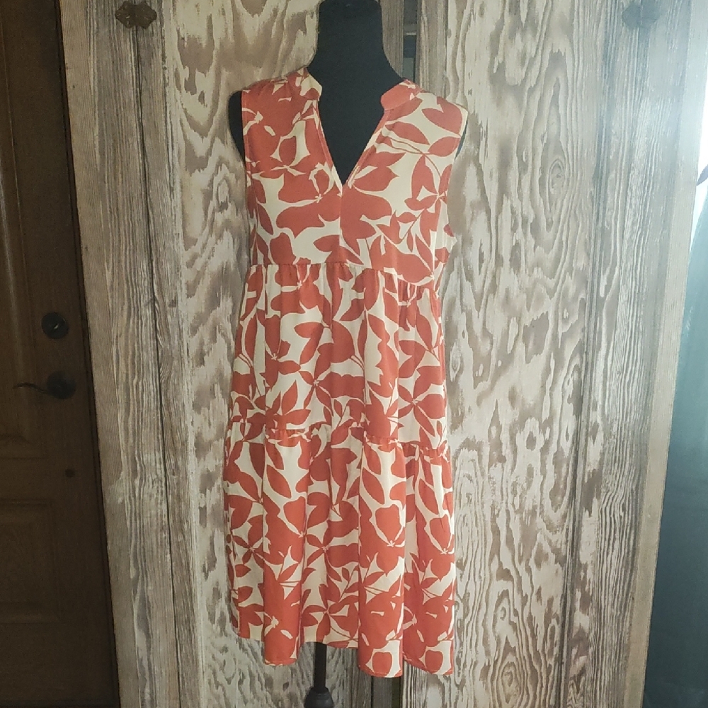 Orange and Cream Sleeveless Dress